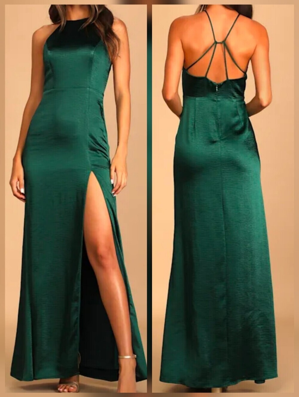 Lulus Make it Elegant Emerald Green Satin Strappy Maxi Dress - XL - NWT! *FLAW*